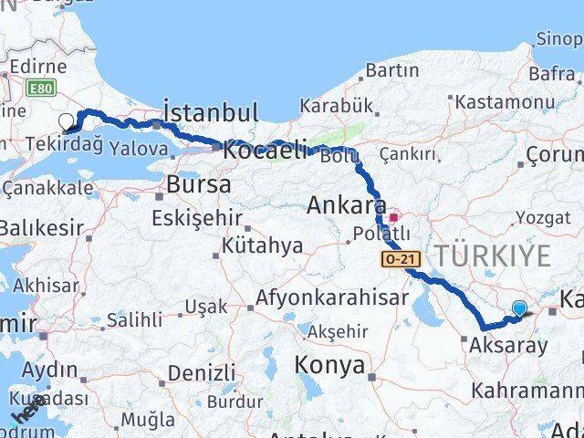 Nevşehir Ürgüp Tekirdağ Arası Kaç Km - Yol Haritası