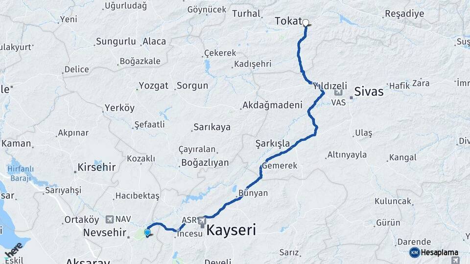 Nevşehir Ürgüp Tokat Arası Kaç Km - Yol Haritası