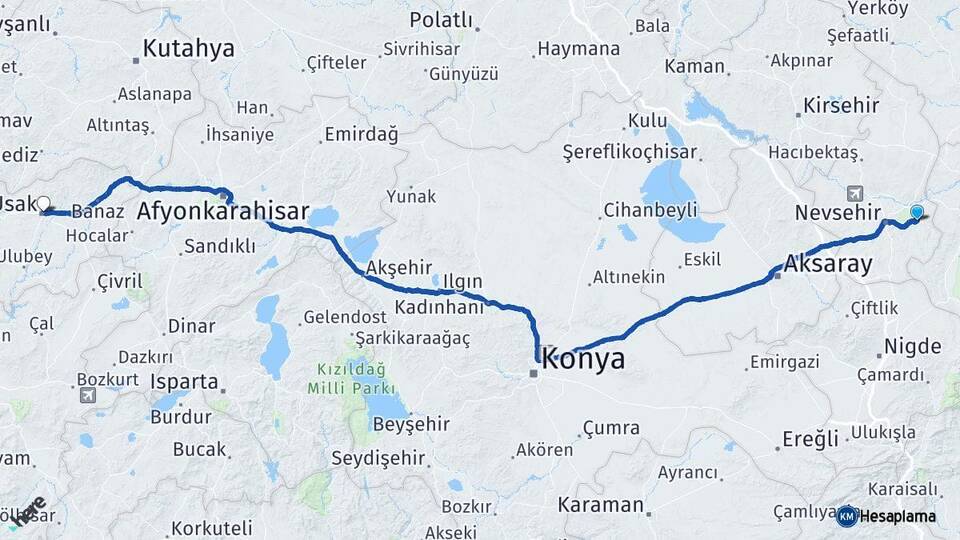 Nevşehir Ürgüp Uşak Arası Kaç Km - Yol Haritası