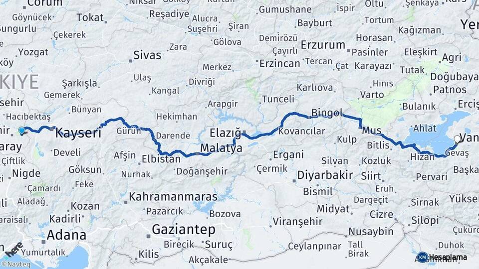 Nevşehir Ürgüp Van Arası Kaç Km - Yol Haritası