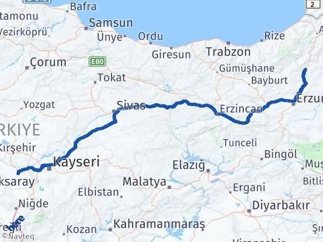 Nevşehir Uzundere Erzurum Arası Kaç Km - Yol Haritası