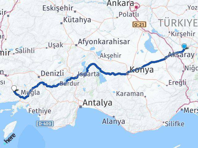 Nevşehir Yatağan Muğla Arası Kaç Km - Yol Haritası