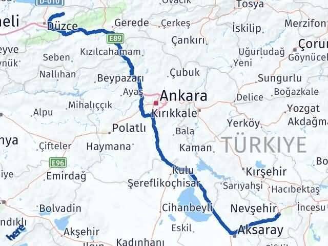 Nevşehir Yığılca Düzce Arası Kaç Km - Yol Haritası