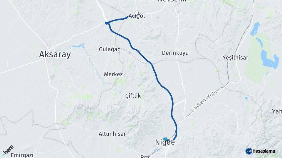 Niğde Acıgöl Nevşehir Arası Kaç Km - Yol Haritası