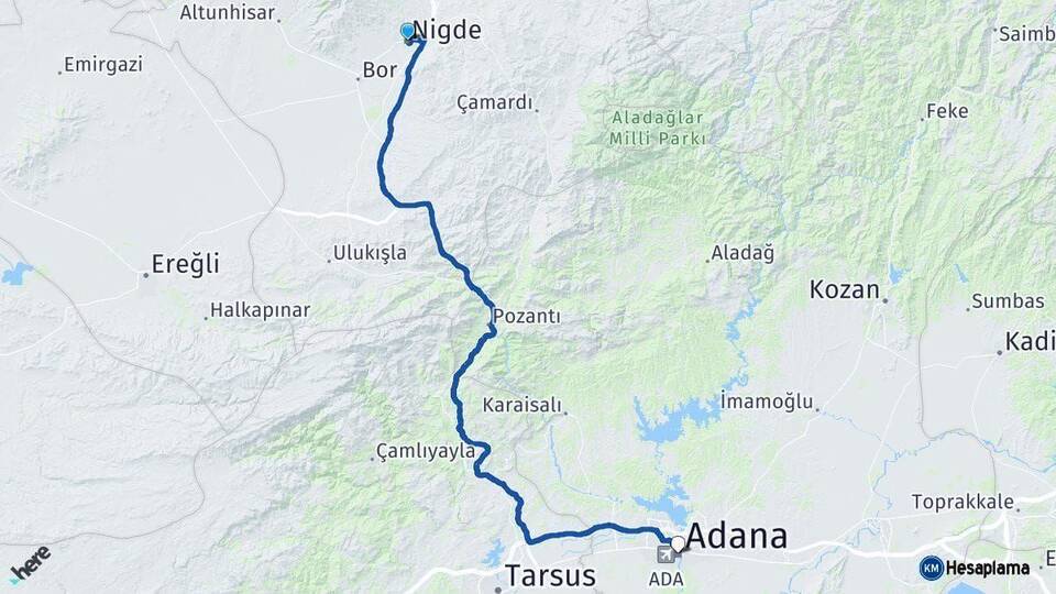 Niğde Adana Arası Kaç Km - Yol Haritası