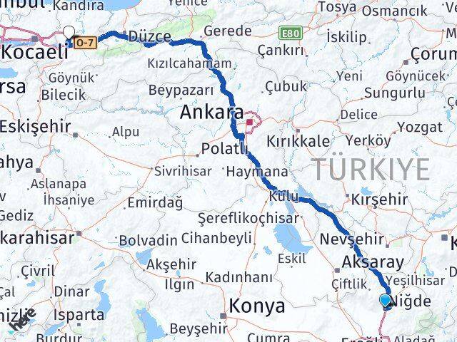 Niğde Adapazarı Sakarya Arası Kaç Km - Yol Haritası