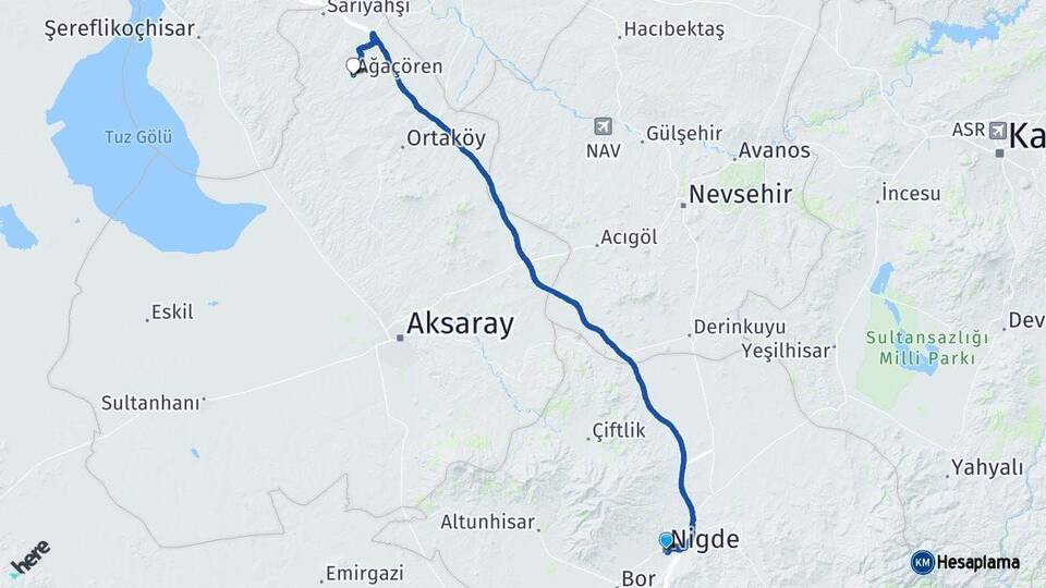 Niğde Ağaçören Aksaray Arası Kaç Km - Yol Haritası