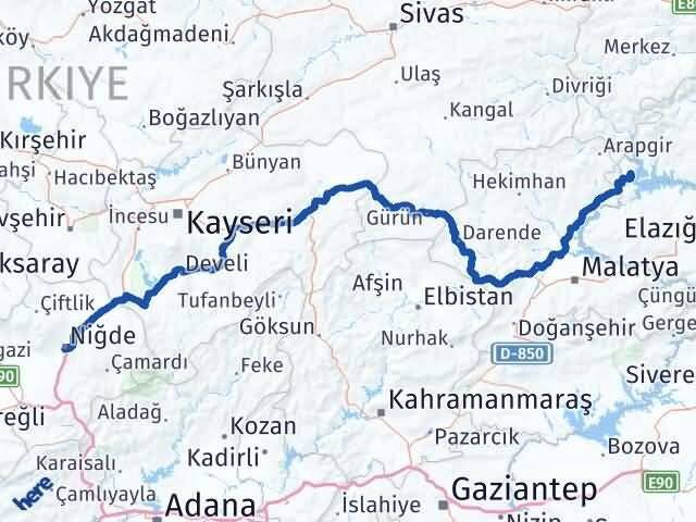 Niğde Ağın Elazığ Arası Kaç Km - Yol Haritası