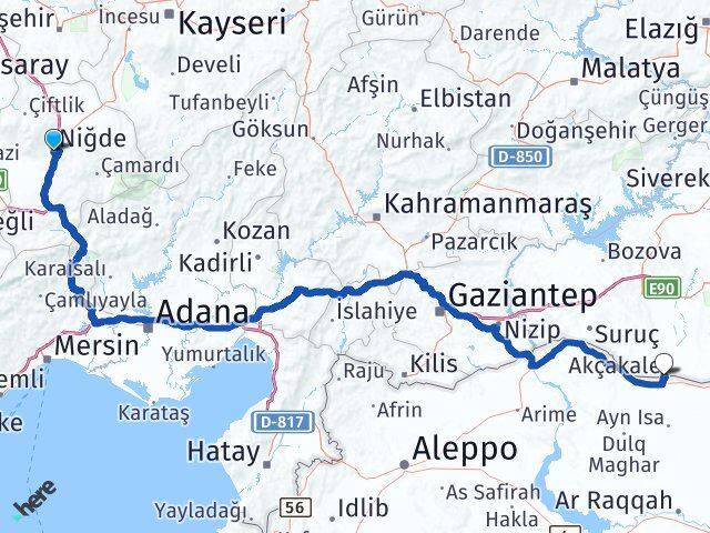 Niğde Akçakale Şanlıurfa Arası Kaç Km - Yol Haritası