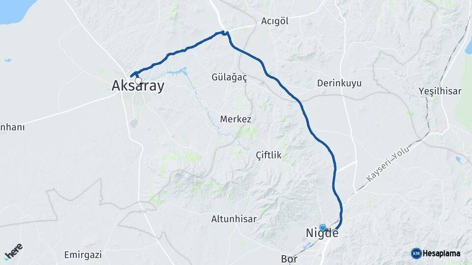 Niğde Aksaray Arası Kaç Km - Yol Haritası
