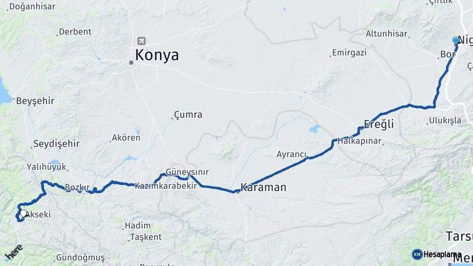 Niğde Akseki Antalya Arası Kaç Km - Yol Haritası