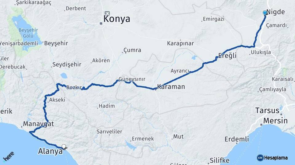 Niğde Alanya Antalya Arası Kaç Km - Yol Haritası