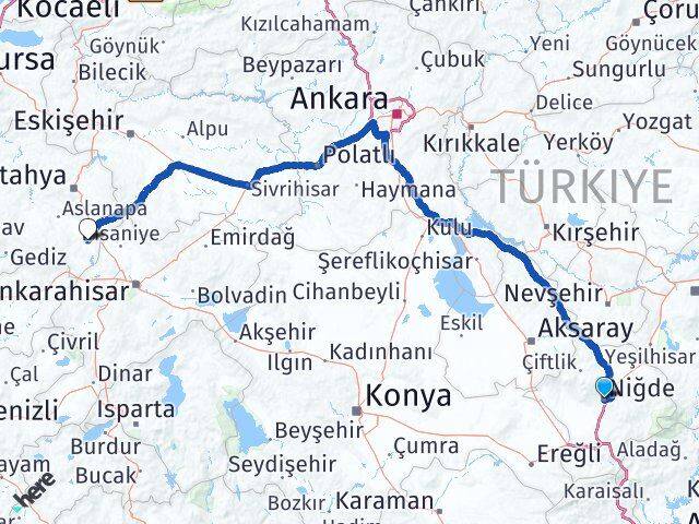 Niğde Altıntaş Kütahya Arası Kaç Km - Yol Haritası