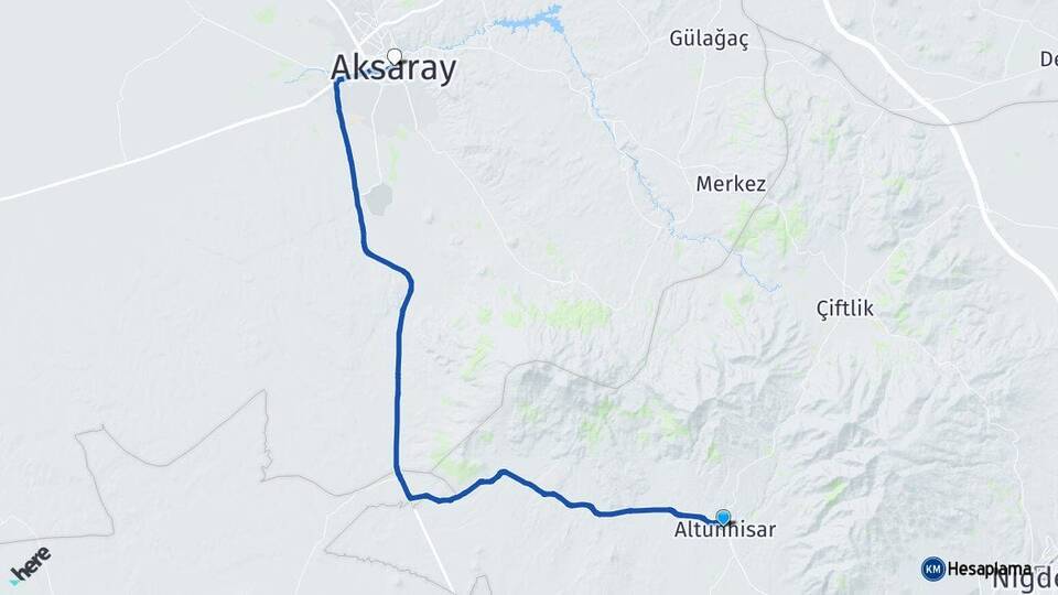 Niğde Altunhisar Aksaray Arası Kaç Km - Yol Haritası