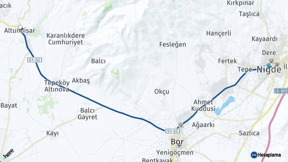 Niğde Altunhisar Arası Kaç Km - Yol Haritası