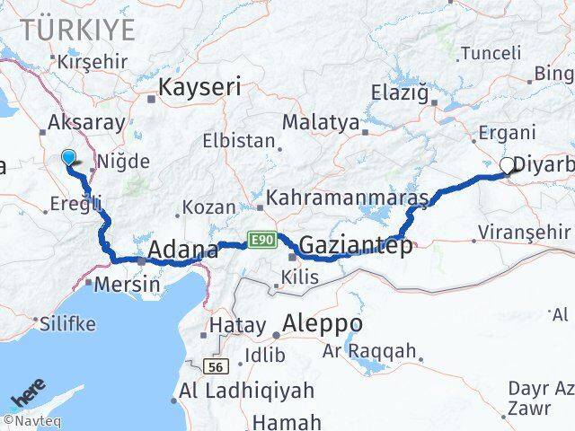 Niğde Altunhisar Diyarbakır Arası Kaç Km - Yol Haritası