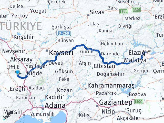 Niğde Altunhisar Elazığ Arası Kaç Km - Yol Haritası