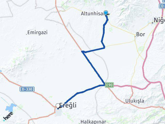 Niğde Altunhisar Ereğli Konya Arası Kaç Km - Yol Haritası