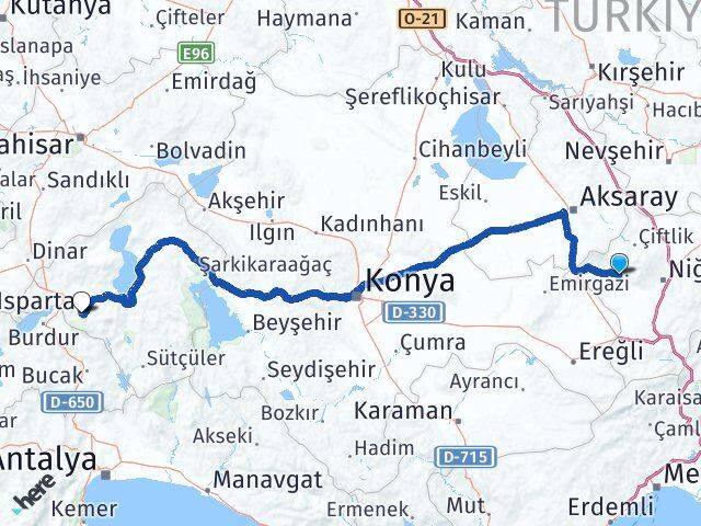 Niğde Altunhisar Isparta Arası Kaç Km - Yol Haritası