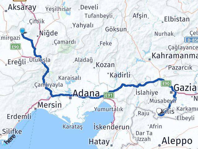Niğde Altunhisar Kilis Arası Kaç Km - Yol Haritası