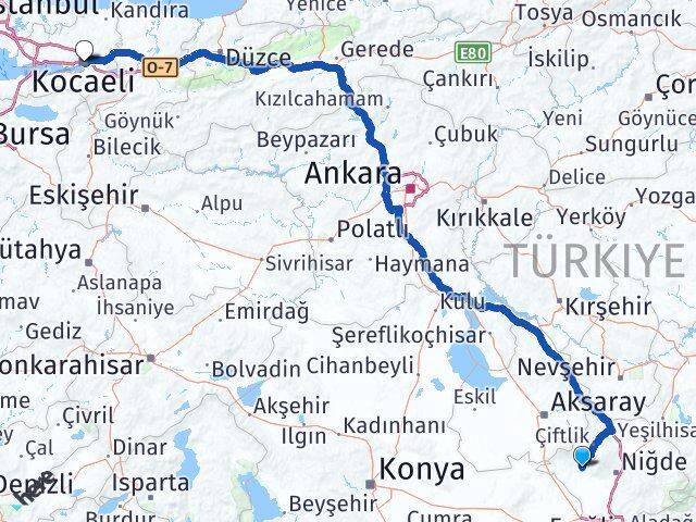 Niğde Altunhisar Kocaeli Arası Kaç Km - Yol Haritası