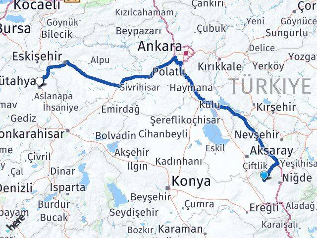 Niğde Altunhisar Kütahya Arası Kaç Km - Yol Haritası