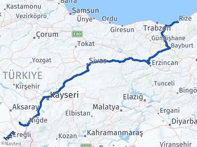 Niğde Altunhisar Rize Arası Kaç Km - Yol Haritası