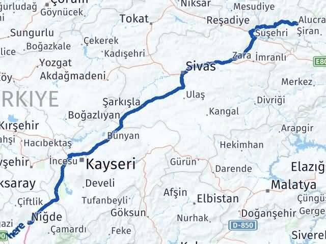 Niğde Alucra Giresun Arası Kaç Km - Yol Haritası