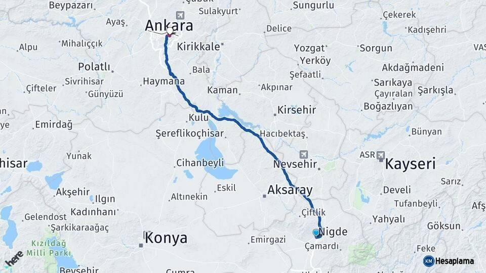 Niğde Ankara Arası Kaç Km - Yol Haritası