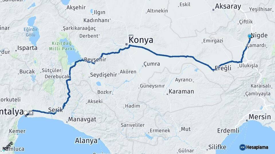 Niğde Antalya Arası Kaç Km - Yol Haritası