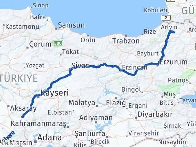 Niğde Ardanuç Artvin Arası Kaç Km - Yol Haritası