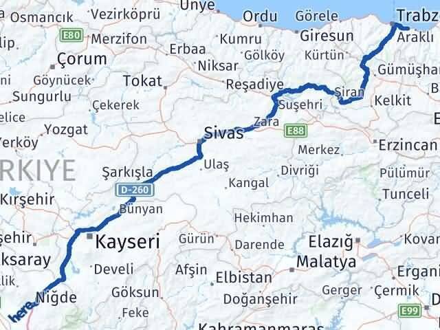 Niğde Arsin Trabzon Arası Kaç Km - Yol Haritası