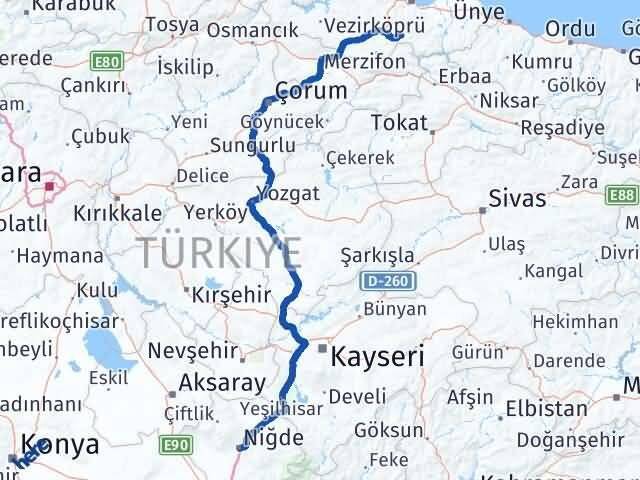 Niğde Asarcık Samsun Arası Kaç Km - Yol Haritası
