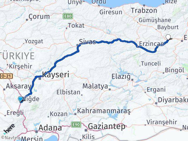 Niğde Aşkale Erzurum Arası Kaç Km - Yol Haritası