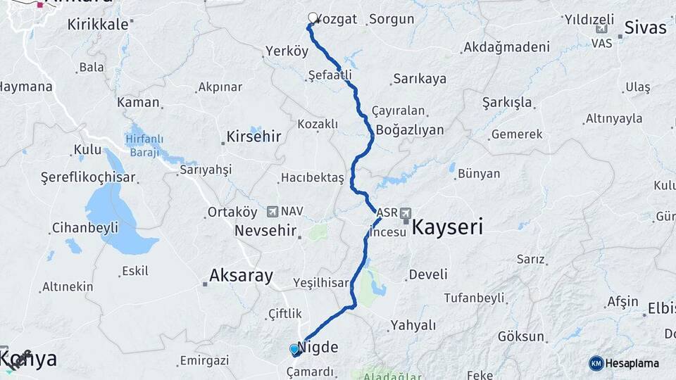 Niğde Aşlama Arası Kaç Km - Yol Haritası