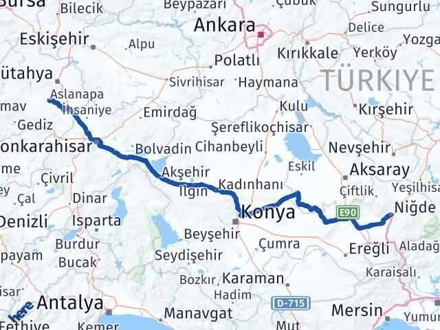 Niğde Aslanapa Kütahya Arası Kaç Km - Yol Haritası