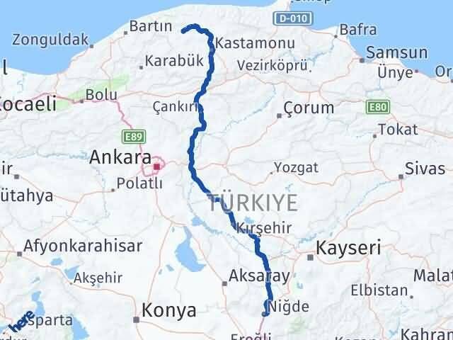 Niğde Azdavay Kastamonu Arası Kaç Km - Yol Haritası