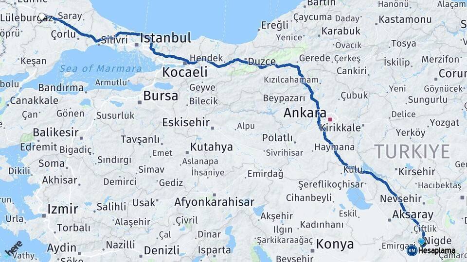 Niğde Babaeski Kırklareli Arası Kaç Km - Yol Haritası