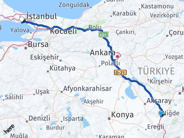 Niğde Bakırköy İstanbul Arası Kaç Km - Yol Haritası