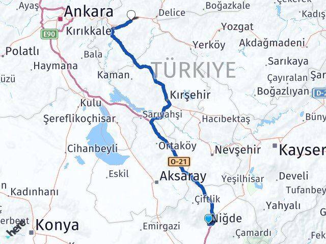 Niğde Balışeyh Kırıkkale Arası Kaç Km - Yol Haritası
