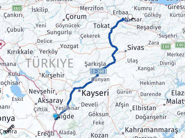 Niğde Başçiftlik Tokat Arası Kaç Km - Yol Haritası