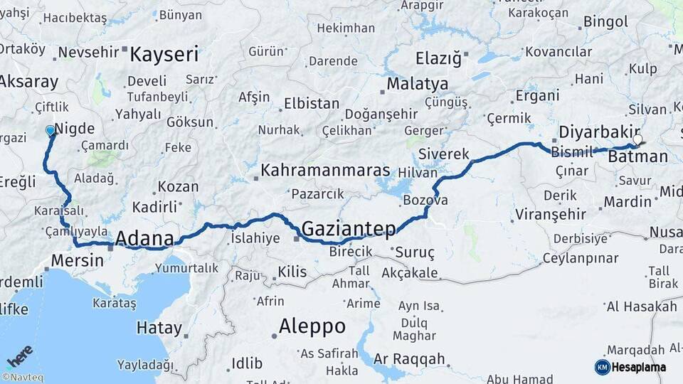 Niğde Batman Arası Kaç Km - Yol Haritası