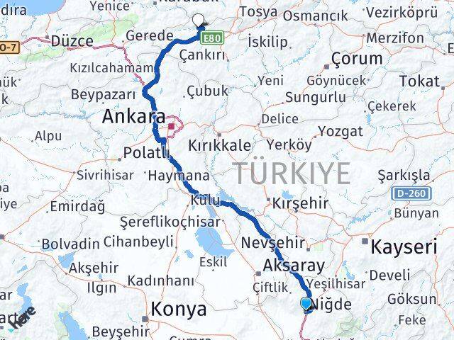 Niğde Bayramören Çankırı Arası Kaç Km - Yol Haritası