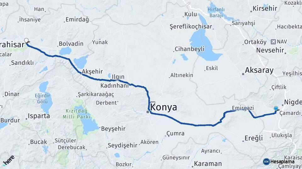 Niğde Bor Afyonkarahisar Arası Kaç Km - Yol Haritası