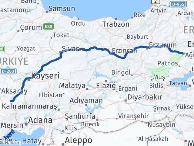 Niğde Bor Ağrı Arası Kaç Km - Yol Haritası