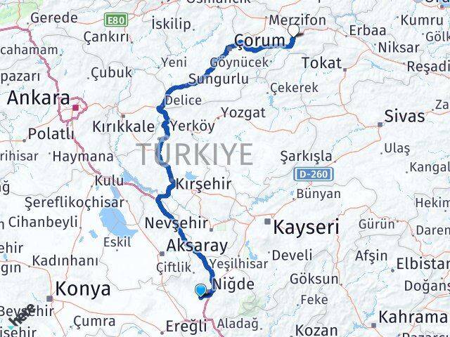 Niğde Bor Amasya Arası Kaç Km - Yol Haritası