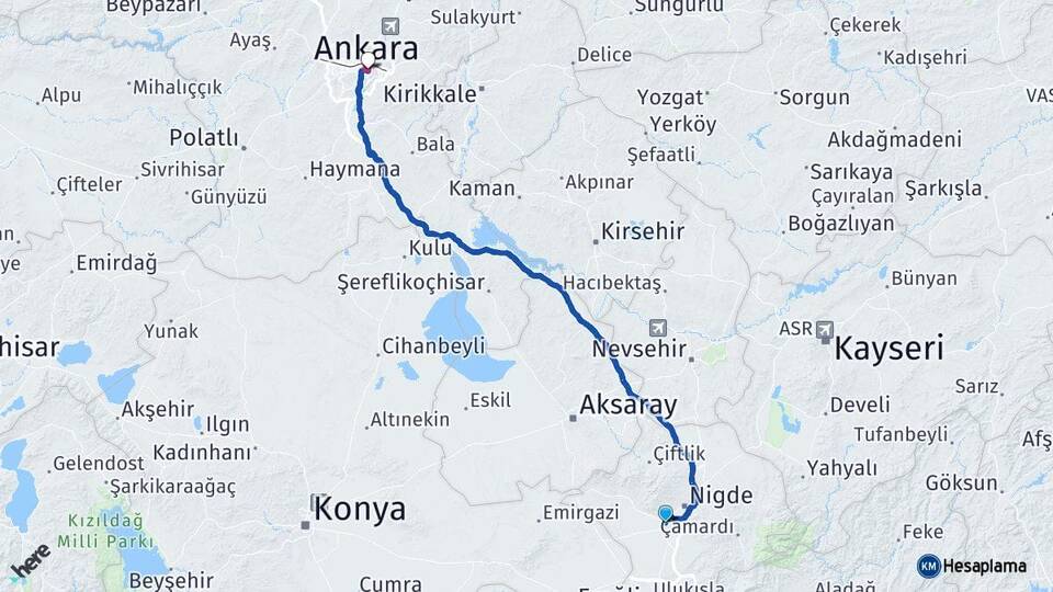 Niğde Bor Ankara Arası Kaç Km - Yol Haritası