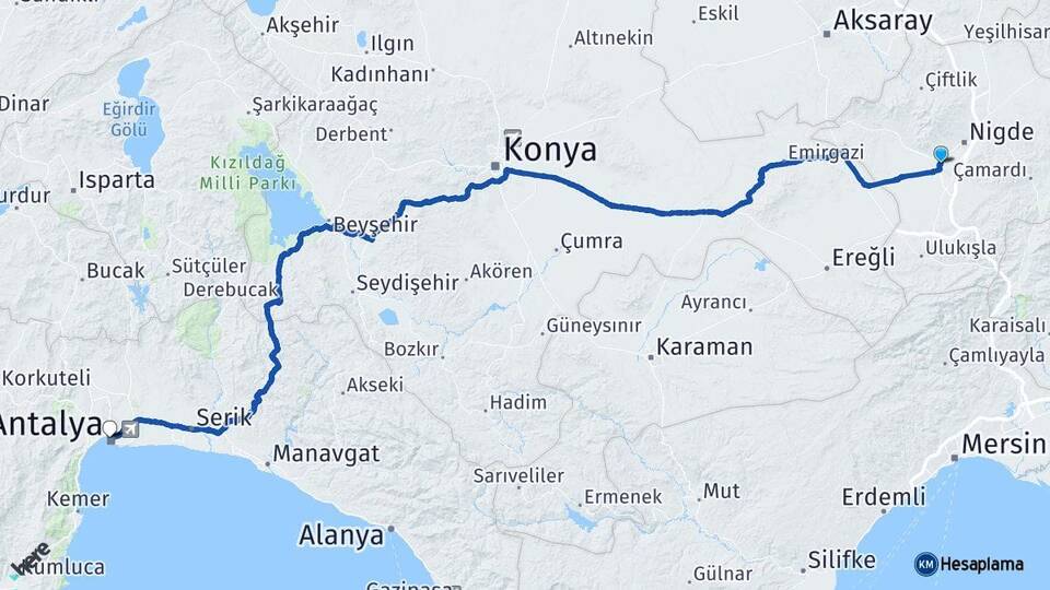 Niğde Bor Antalya Arası Kaç Km - Yol Haritası