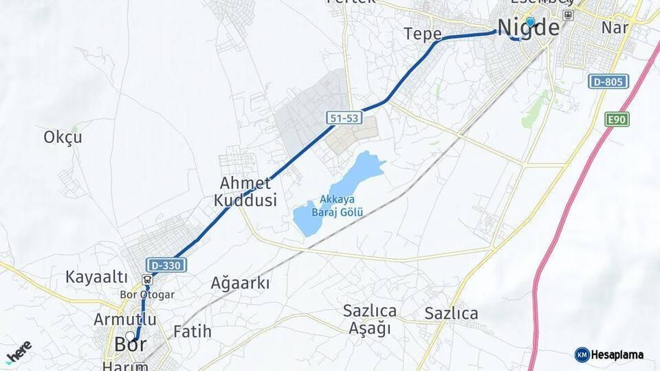 Niğde Bor Arası Kaç Km - Yol Haritası