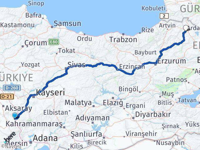Niğde Bor Ardahan Arası Kaç Km - Yol Haritası